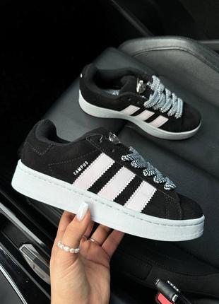 Женские кроссовки adidas campus black white адидас кампус черного с белым цветами