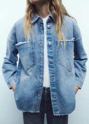 Джинсовые рубашки zara xs, s