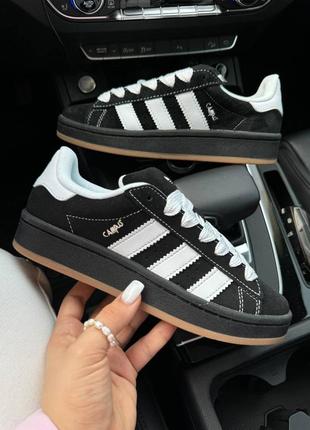 Жіночі кросівки adidas campus black white адідас кампус чорного з білим кольорів