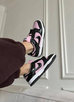 Женские кроссовки nike sb dunk low black pink lacquer найк данк черного с розовым цветами6 фото