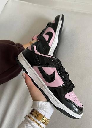 Женские кроссовки nike sb dunk low black pink lacquer найк данк черного с розовым цветами