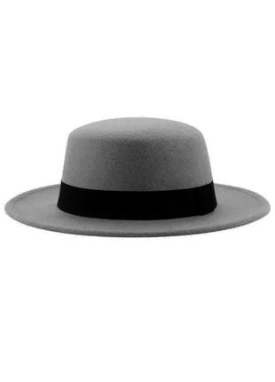 Красивая стильная шляпа 55-58 размер серый цвет шляпка с полями