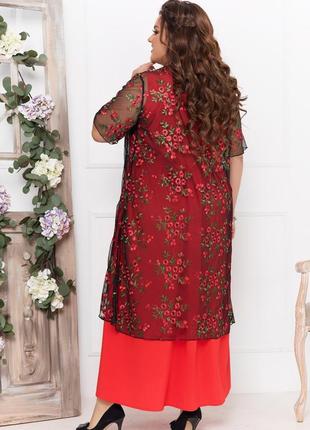 Длинное платье с накидкой в цветы 3446 красный2 фото