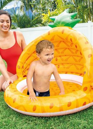 Детский надувной бассейн с навесом и надувным дном 102х94 см intex 58414 "ананас", от 1 до 3 лет, интекс5 фото