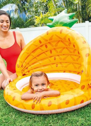 Детский надувной бассейн с навесом и надувным дном 102х94 см intex 58414 "ананас", от 1 до 3 лет, интекс6 фото
