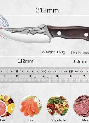 Походний ніж, ніж для полювання, рибацький ніж, ніж для кемпінга та природи, 21 см, нержавіюча сталь, коричневий9 фото