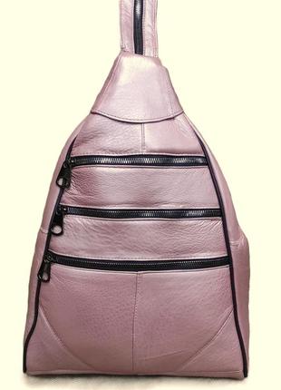 Рюкзак сумка кожаный розовый пудра вместительный (турция)2 фото