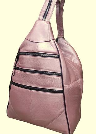 Рюкзак сумка кожаный розовый пудра вместительный (турция)3 фото