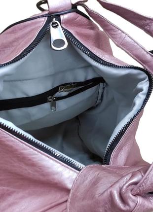 Рюкзак сумка кожаный розовый пудра вместительный (турция)9 фото