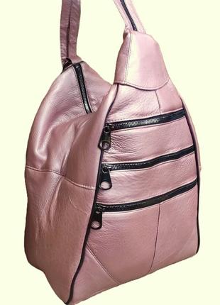 Рюкзак сумка кожаный розовый пудра вместительный (турция)4 фото