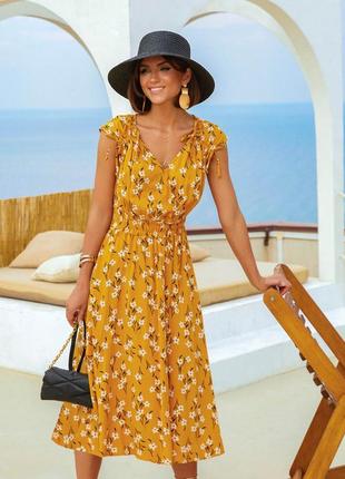 Летнее платье желтое с цветочным принтом &lt;unk&gt; 78139