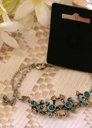 💛💙яркий праздничный набор: кольцо и браслет, кристаллы посеребрение pilgrim дания4 фото