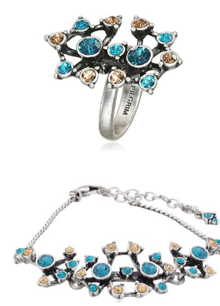 💛💙яркий праздничный набор: кольцо и браслет, кристаллы посеребрение pilgrim дания5 фото