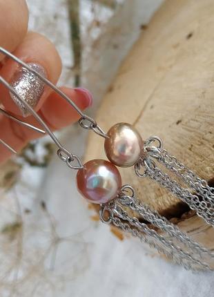 Сережки з ліловим перлами "ліловий світанок"2 фото