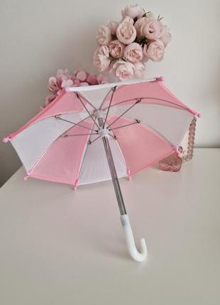 Зонтик для куклы 23см цвет розовый/белый2 фото