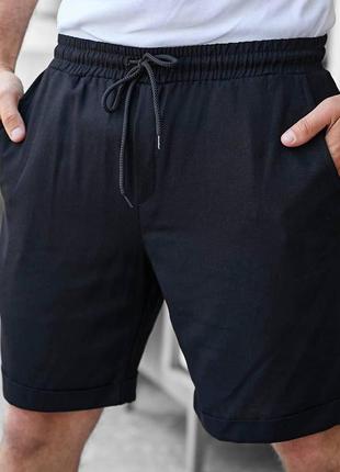 Стильные трикотажные шорты мужские легкие повседневные  оверсайз  черные / шорты спортивные мужские льняные