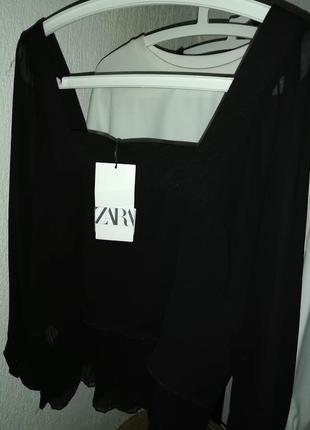 Блуза zara нарядная шифон с брошью черная8 фото