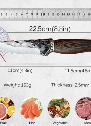 Походний ніж, ніж для полювання, рибацький ніж, ніж для кемпінга та природи, 22,5 см, нержавіюча сталь, коричневий4 фото
