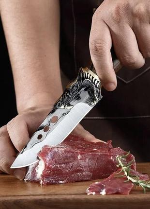 Походний ніж, ніж для полювання, рибацький ніж, ніж для кемпінга та природи, 22,5 см, нержавіюча сталь, коричневий6 фото