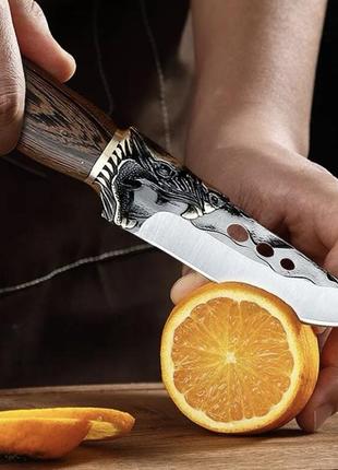 Походний ніж, ніж для полювання, рибацький ніж, ніж для кемпінга та природи, 22,5 см, нержавіюча сталь, коричневий7 фото