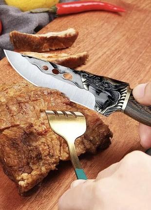 Походний ніж, ніж для полювання, рибацький ніж, ніж для кемпінга та природи, 22,5 см, нержавіюча сталь, коричневий5 фото