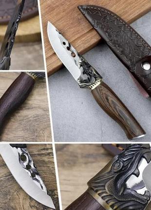 Походний ніж, ніж для полювання, рибацький ніж, ніж для кемпінга та природи, 22,5 см, нержавіюча сталь, коричневий8 фото
