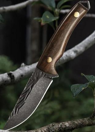 Походний ніж, ніж для полювання, рибацький ніж, ніж для кемпінга та природи, 20 см, нержавіюча сталь, коричневий5 фото