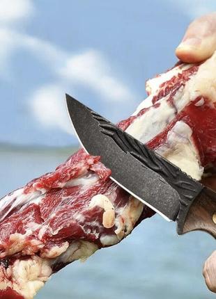 Походний ніж, ніж для полювання, рибацький ніж, ніж для кемпінга та природи, 20 см, нержавіюча сталь, коричневий6 фото