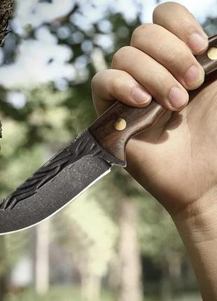 Походний ніж, ніж для полювання, рибацький ніж, ніж для кемпінга та природи, 20 см, нержавіюча сталь, коричневий7 фото