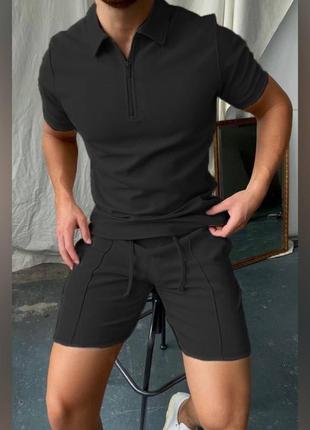 Удобный качественный мужской летний комплект шорты + футболка casual черный1 фото