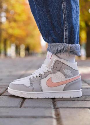 Nike air jordan 1 retro high grey pink (хутро)