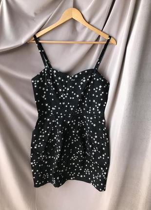 Платье сарафан by h&m divided разм m чёрное в звёздочки на лямках с карманами3 фото
