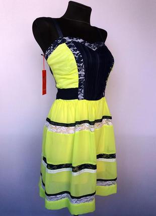 Суперцена. стильные шифоновые платья. желтый неон. новое, р. s, m3 фото