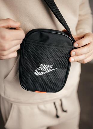 Мужская барсетка на плечо сумка nike с сеткой мессенжер/почтовая черная спортивная маленькая квадратная