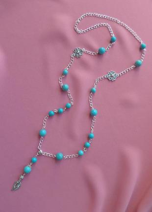 Цепочка, ожерелье с подвеской, "бирюза" (упаковка в подарок)1 фото