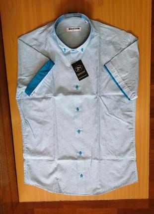 Рубашка с коротким рукавом бело-голубой цвет, р. 48, приталенная2 фото