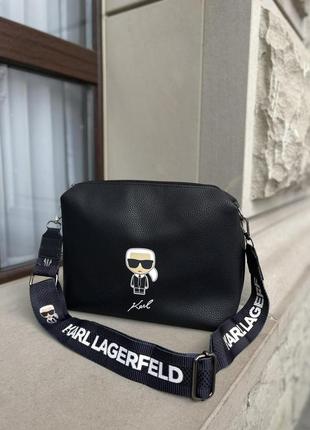 Велика сумка карл лагерфельд чорна брендова сумка karl lagerfeld 2в1 класична сумка карл велика шкіряна3 фото