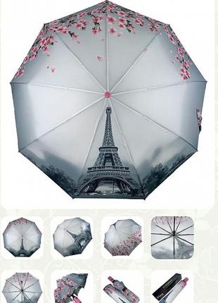 Парасолька зонт напівавтомат ейфелева вежа і вишня сакура.3 фото