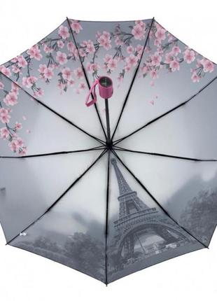 Зонт парасолька вишня сакура и париж полуавтомат.6 фото