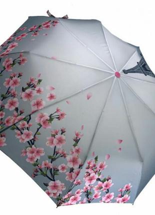 Зонт парасолька вишня сакура и париж полуавтомат.9 фото