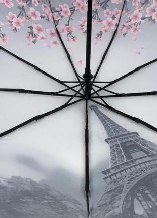 Зонт парасолька вишня сакура и париж полуавтомат.7 фото
