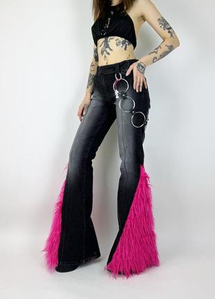 Джинсы кльош кастомные с мехом в стиле dollskill y2k3 фото