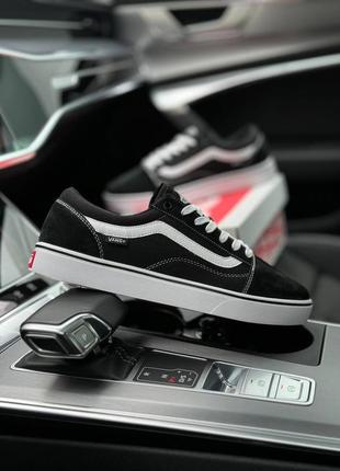 Vans old skool all black white - кроссовки мужские черные4 фото