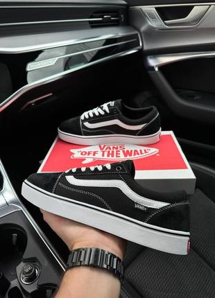 Vans old skool all black white - кроссовки мужские черные9 фото