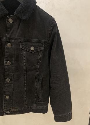 Куртка джинсова чорна утеплена базова4 фото