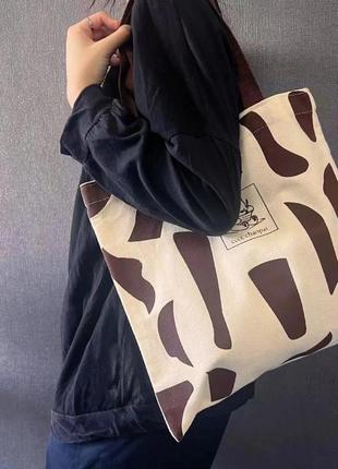 Cтильний цупкий бавовняний жіночий шопер текстильна сумка на плече