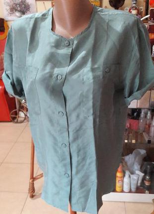 Оливкова блуза з шовку s