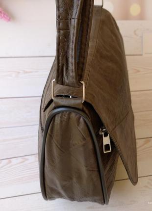 Жіноча сумка азіза - сумка з натуральної шкіри, колір коричнево-зелений  розміри:  24 см*19 см*8 см3 фото