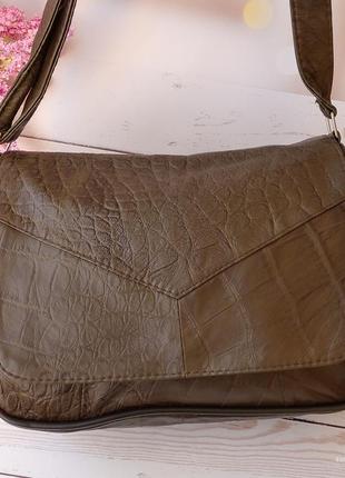 Жіноча сумка азіза - сумка з натуральної шкіри, колір коричнево-зелений  розміри:  24 см*19 см*8 см9 фото