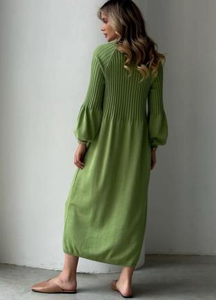 В'язане плаття міді з об'ємним рукавом вовна кашемір3 фото